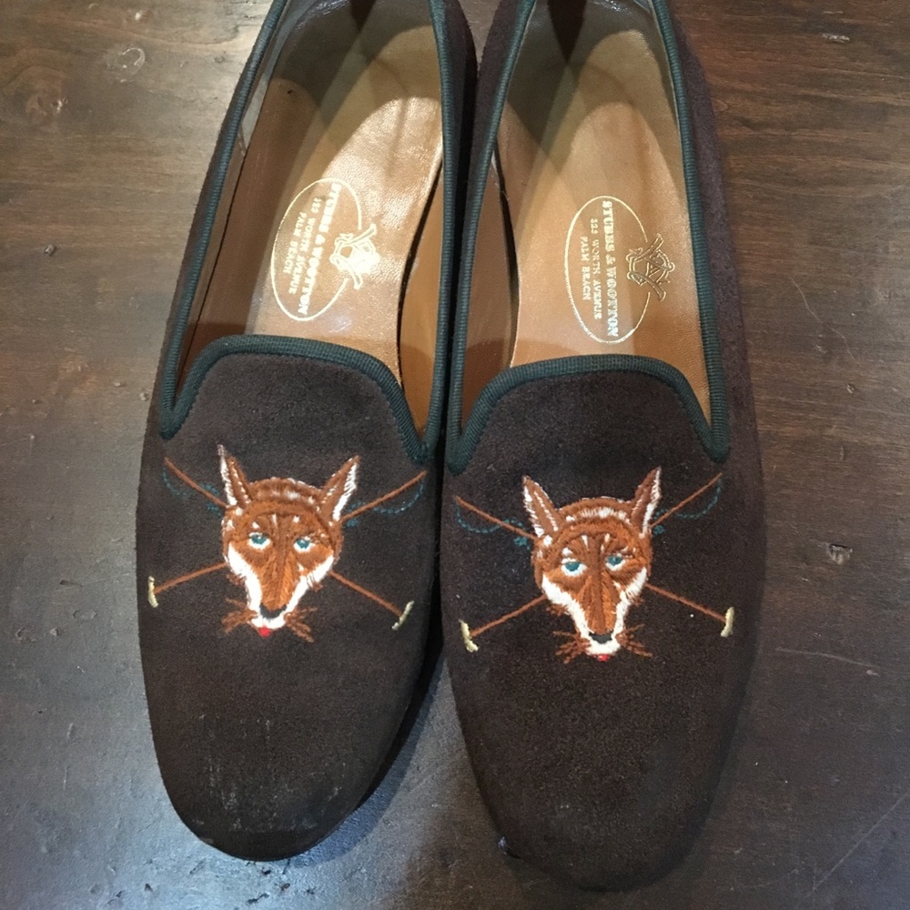 Stubbs & Wootton fox motif brown suede loafer 7.5